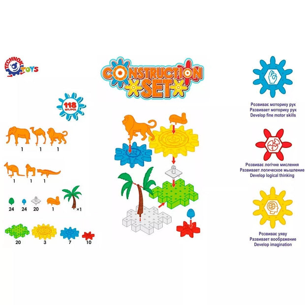 Technok konstruktorius su krumpliaračiais Gyvūnai 118 detalių